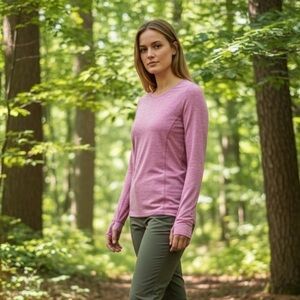 Title Nine Womens Grace Top Sz S Heather Pink Long Sleeve Performance Shirt